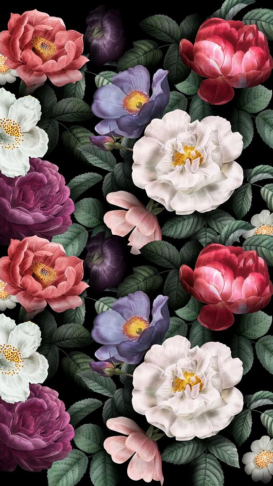Vintage flower patterned iPhone wallpaper illustration