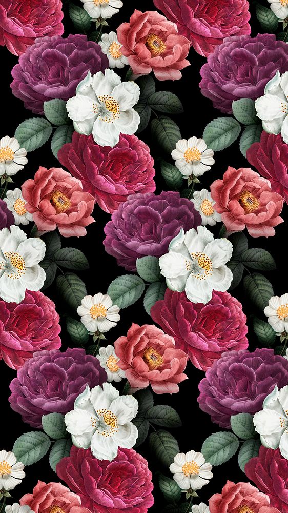 Vintage flower pattern iPhone wallpaper, aesthetic botanical illustration