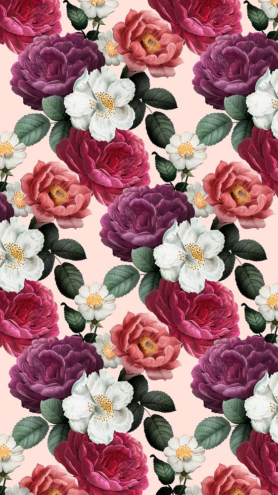 Aesthetic flower pattern iPhone wallpaper, vintage botanical illustration