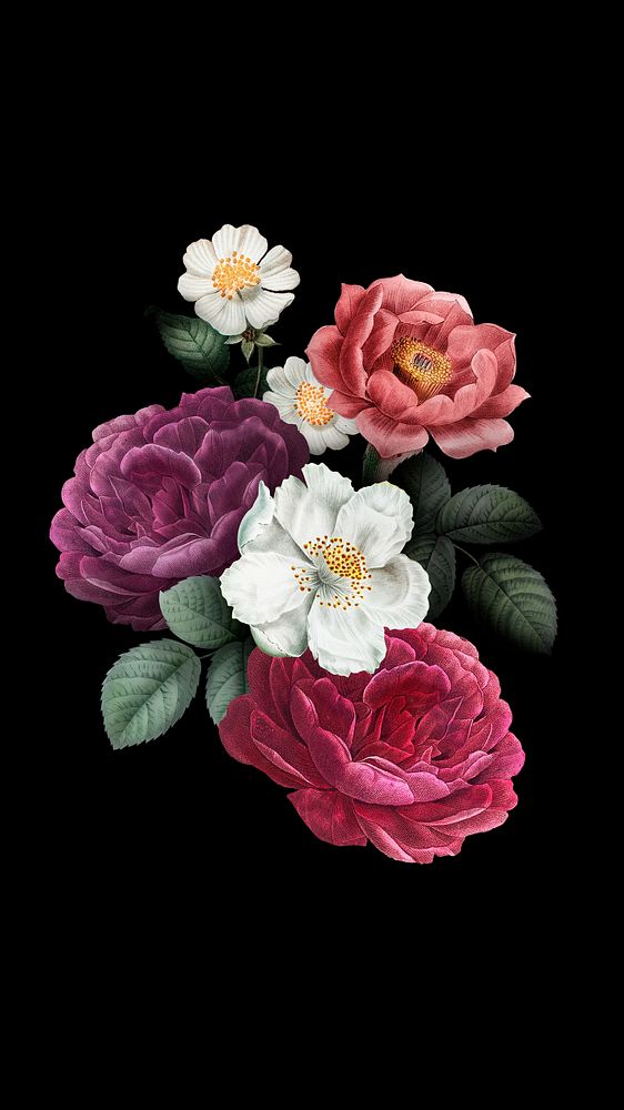 Aesthetic watercolor floral mobile wallpaper, vintage botanical illustration