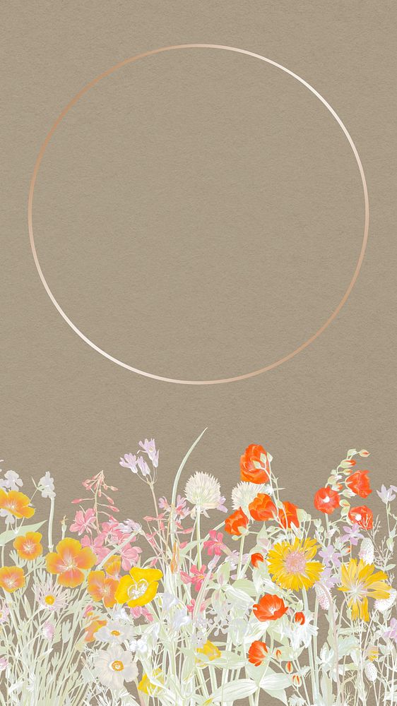 Floral border mobile wallpaper, gold frame illustration