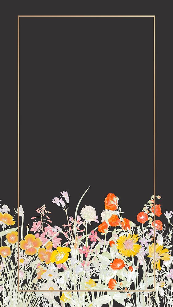 Floral border mobile wallpaper, gold frame illustration