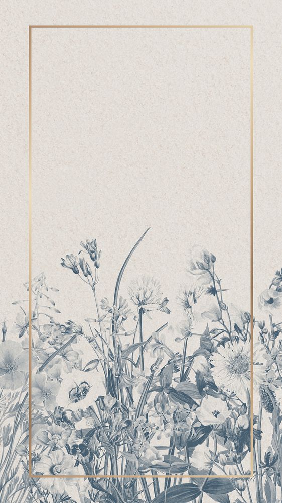 Floral gold frame phone wallpaper, flower border illustration