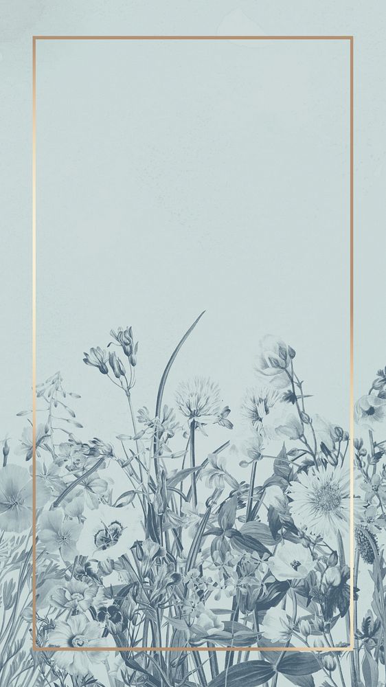 Winter flower iPhone wallpaper, gold frame illustration