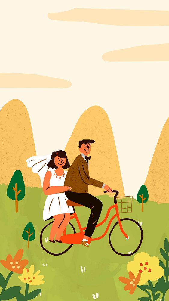 Wedding couple doodle mobile wallpaper