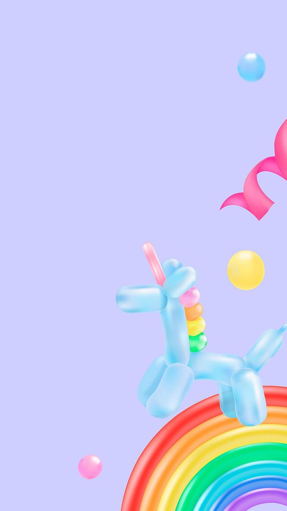 3D unicorn balloon mobile wallpaper, cute design