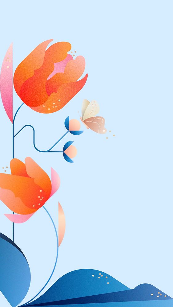Blue tulip floral phone wallpaper