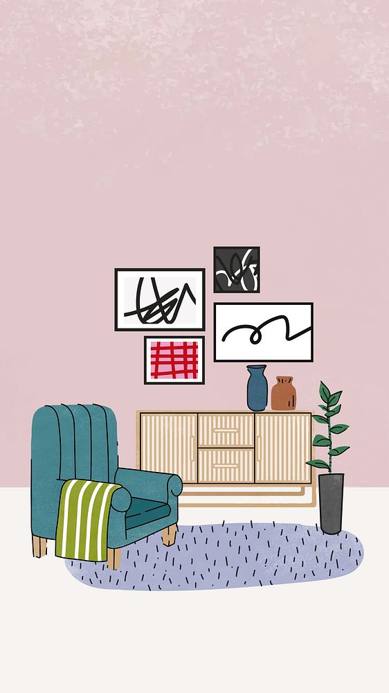 Pink interior illustration mobile wallpaper