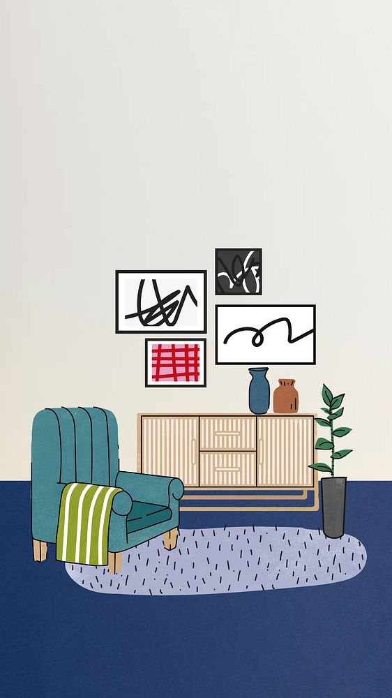 Living room interior iPhone wallpaper illustration