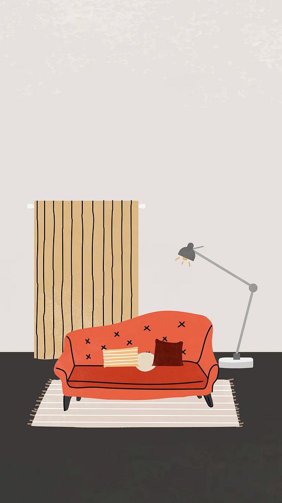 Living room iPhone wallpaper, retro illustration