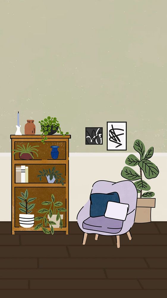 Pastel living room iPhone wallpaper, aesthetic illustration