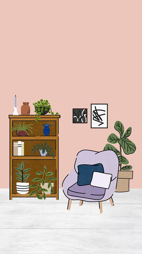 Pastel living room mobile wallpaper, aesthetic illustration