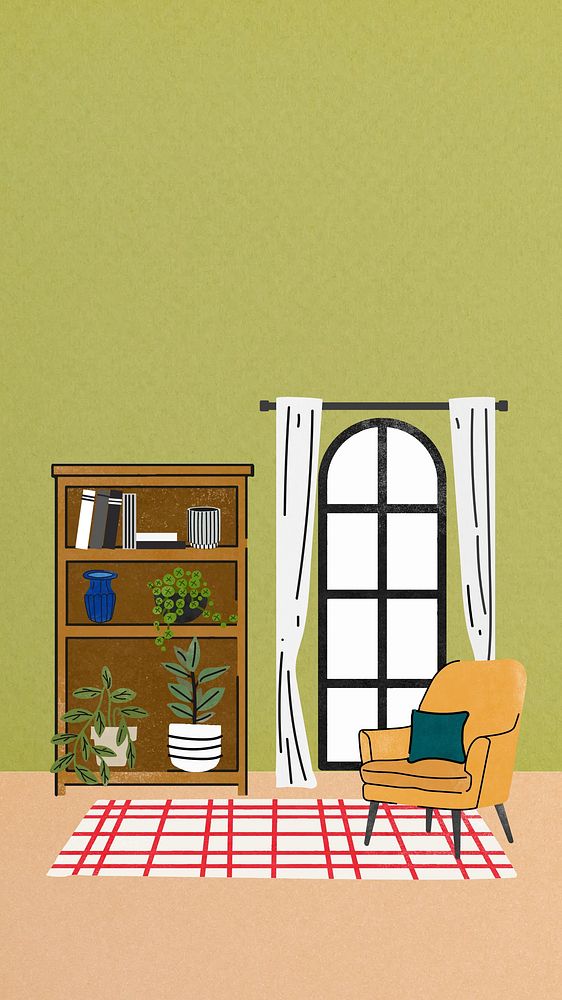 Interior design iPhone wallpaper, aesthetic illustration