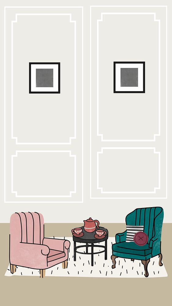 Luxury living room iPhone wallpaper, aesthetic illustration