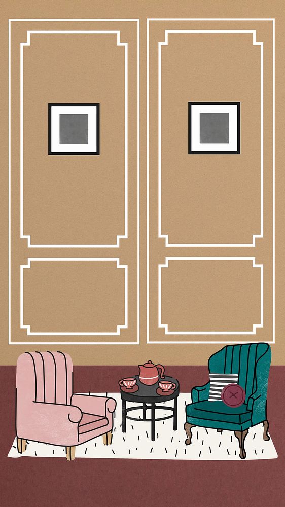 Luxury living room iPhone wallpaper, aesthetic illustration