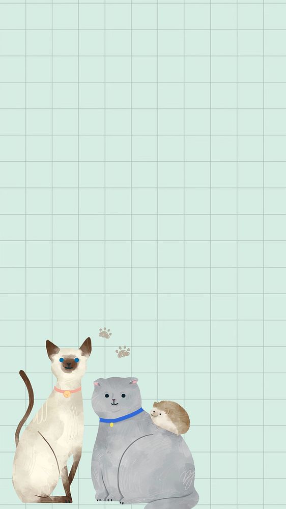 Cat grid green mobile wallpaper, cute animal design