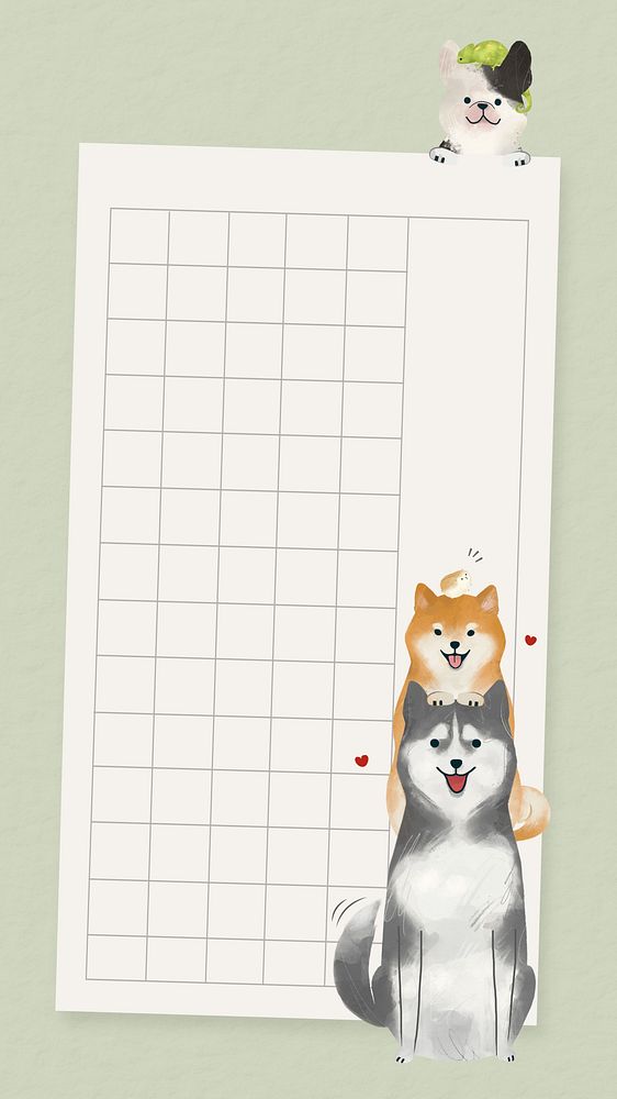Grid notepaper dog mobile wallpaper, cute animal design