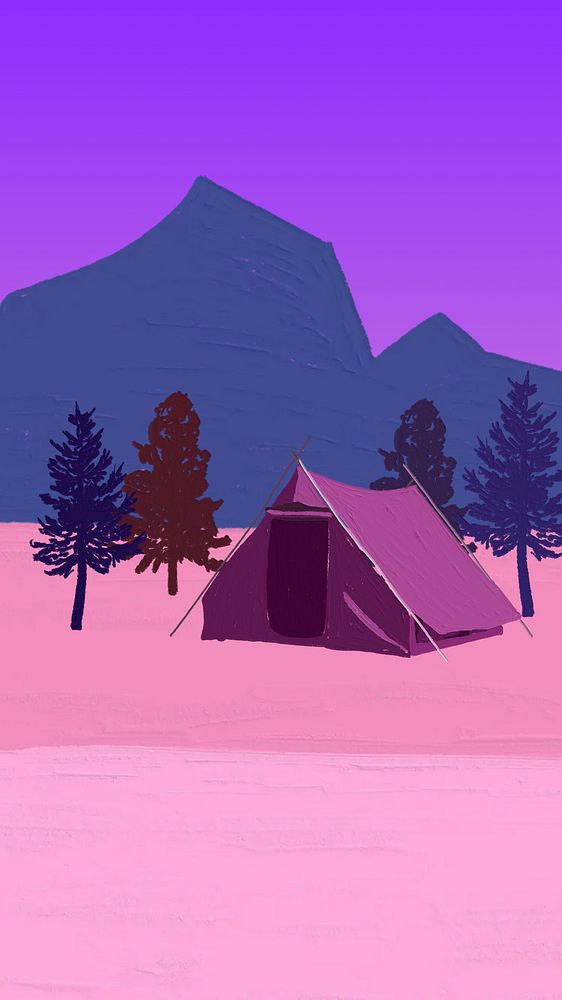 Drawn camping mobile wallpaper, acrylic paint texture design