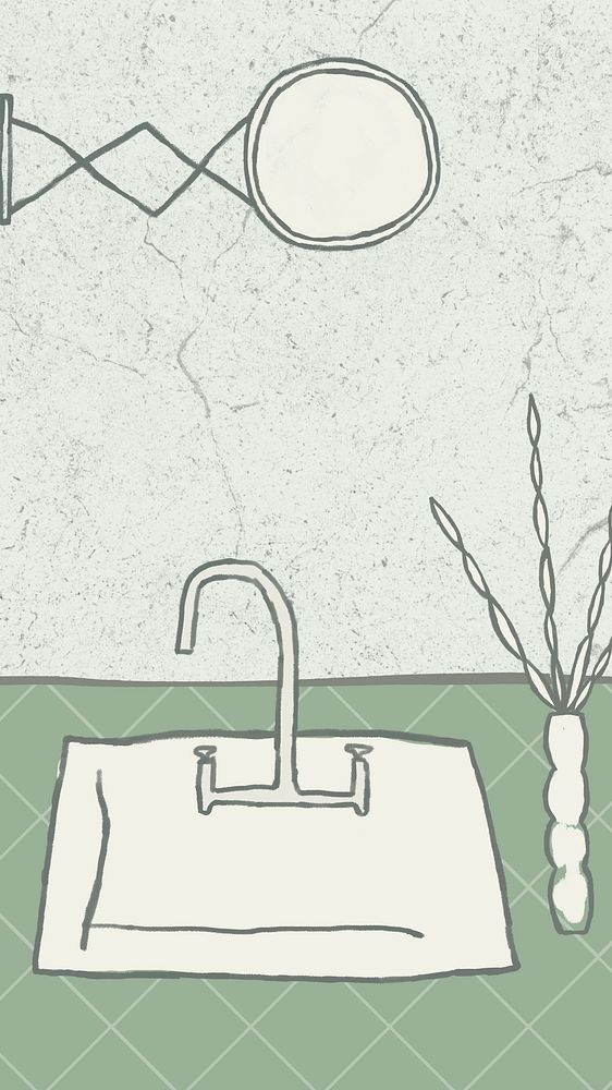 Bathroom mobile wallpaper, hand drawn illustration