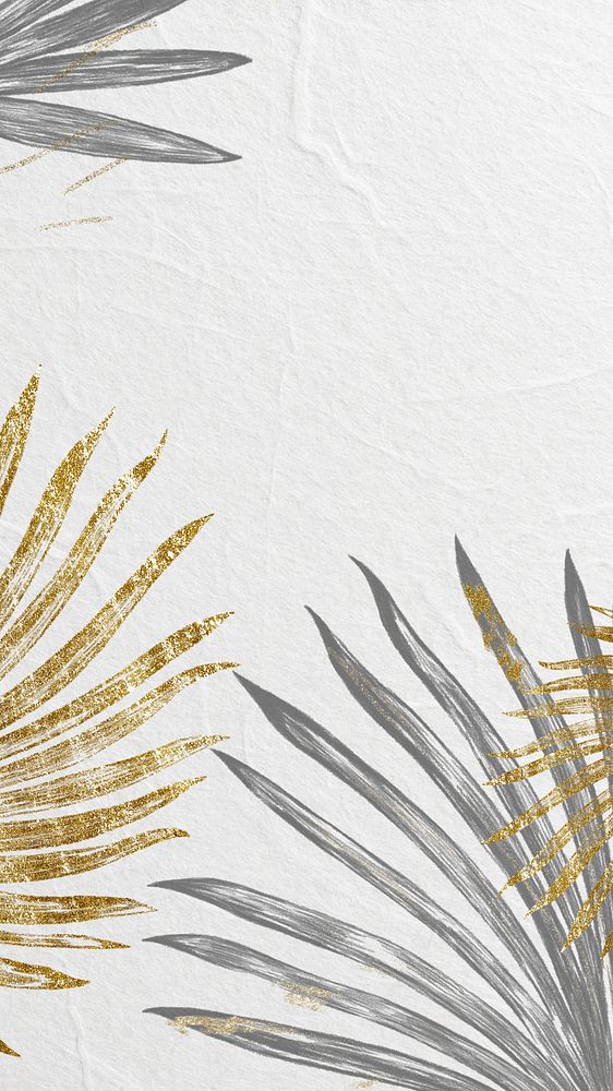 Palm leaf border mobile wallpaper, off-white botanical background