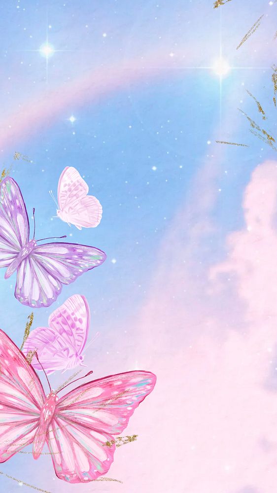 Dreamy butterfly pastel phone wallpaper, aesthetic sky background