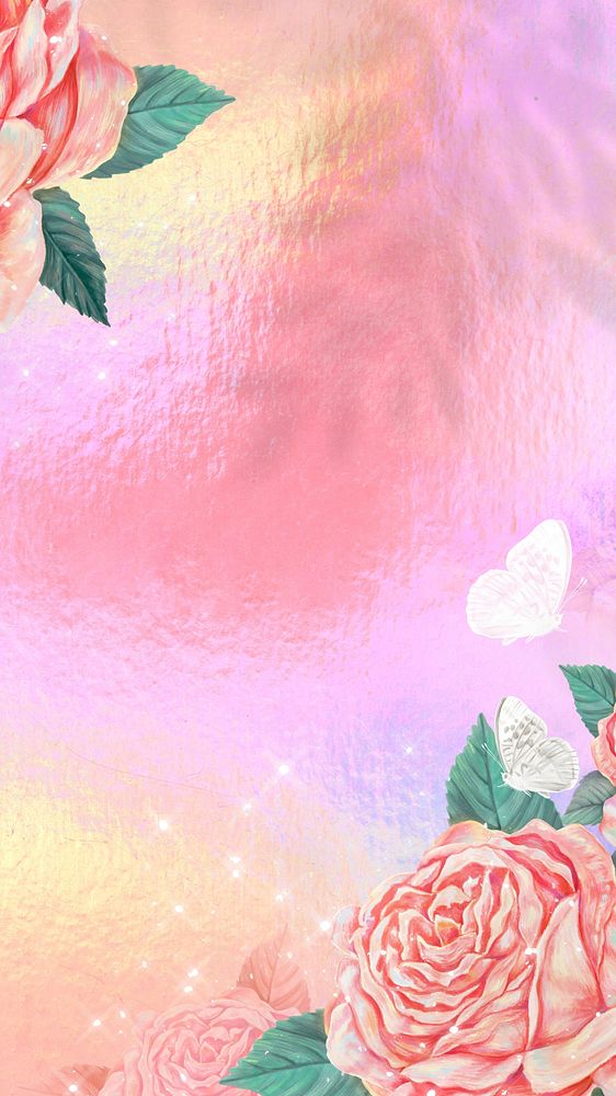 Pink rose border phone wallpaper, aesthetic flower background