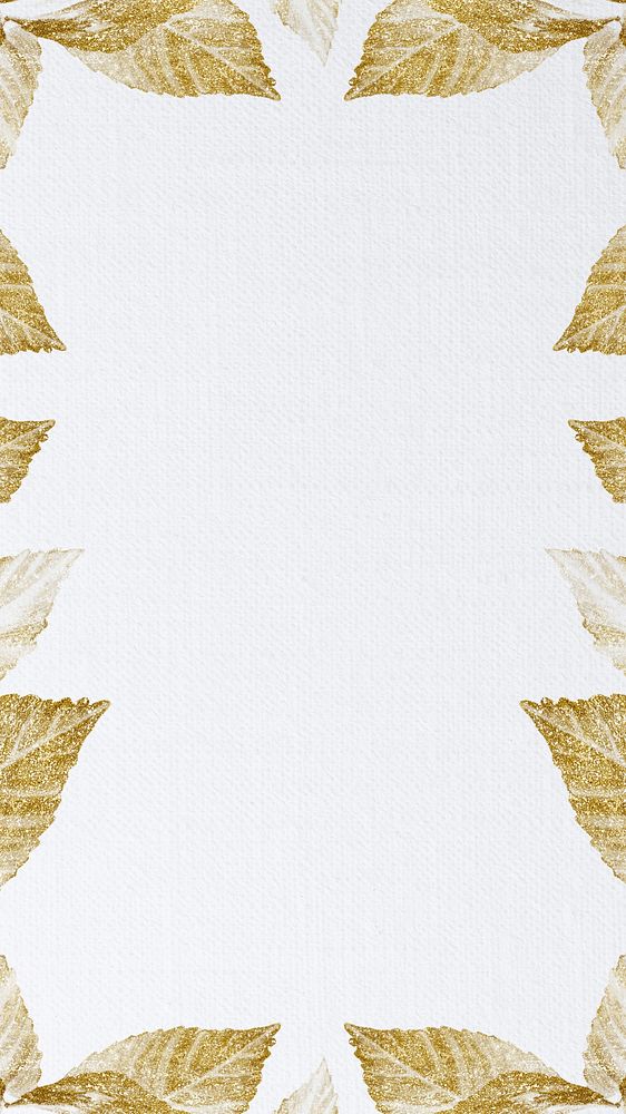 Gold leaf border iPhone wallpaper, white textured background