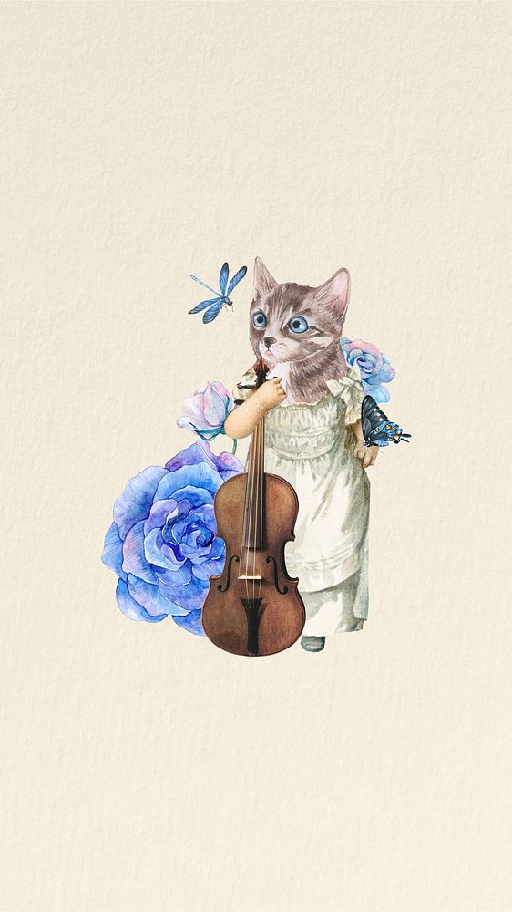 Anthropomorphic cat violinist iPhone wallpaper