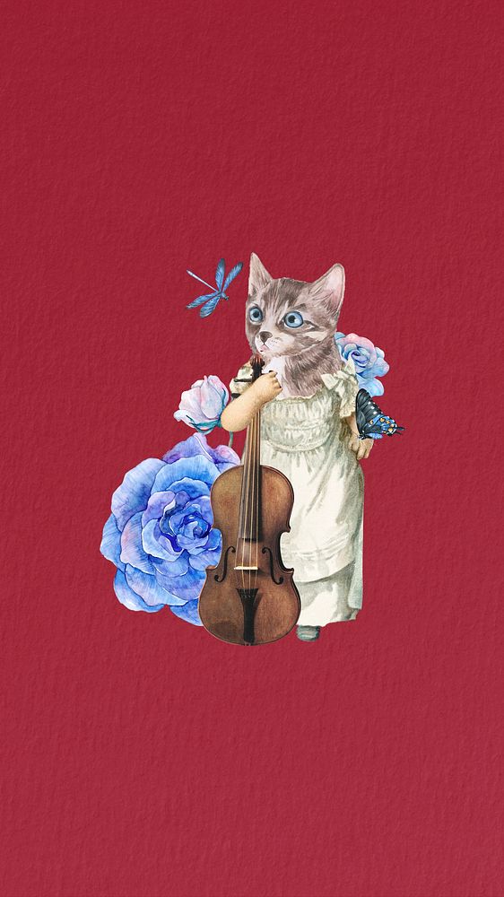 Anthropomorphic cat violinist iPhone wallpaper