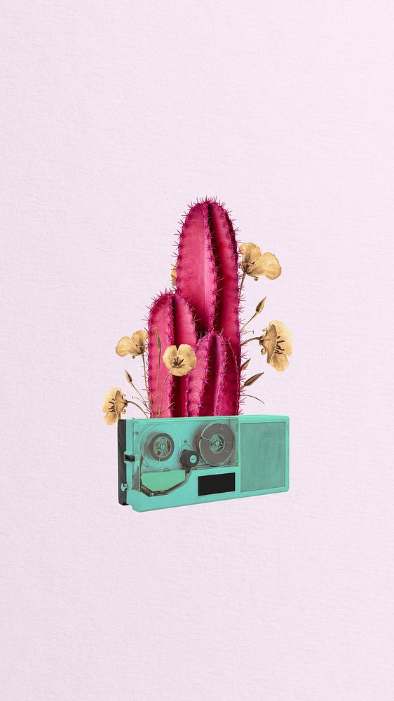 Editable retro cactus & VHS iPhone wallpaper