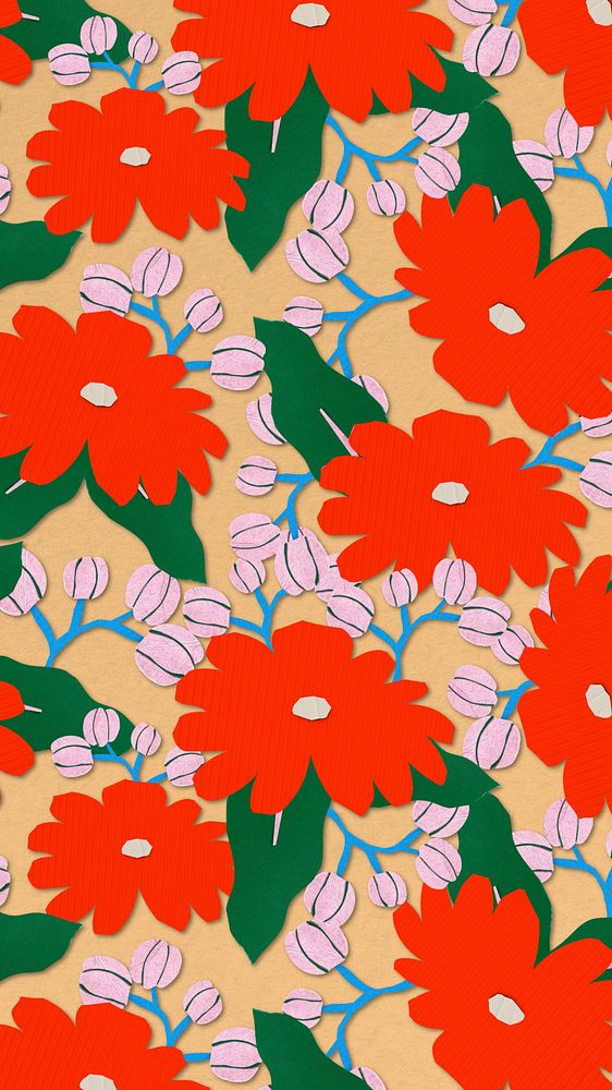 Red flower pattern iPhone wallpaper, textured background