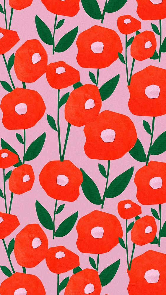 Poppy flower pattern iPhone wallpaper, textured background