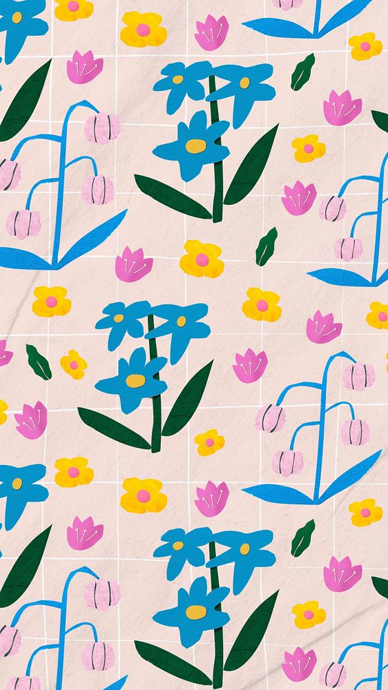 Wildflower pattern, pink iPhone wallpaper, textured background