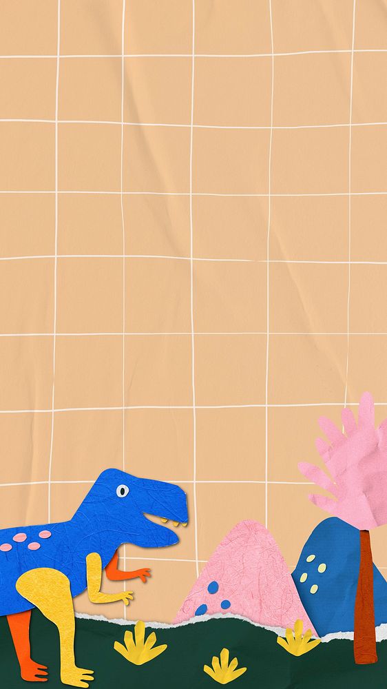 Dinosaur paper craft iPhone wallpaper, textured background