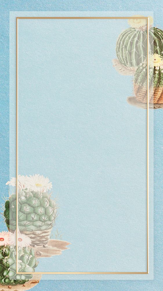 Pastel blue cactus frame iPhone wallpaper