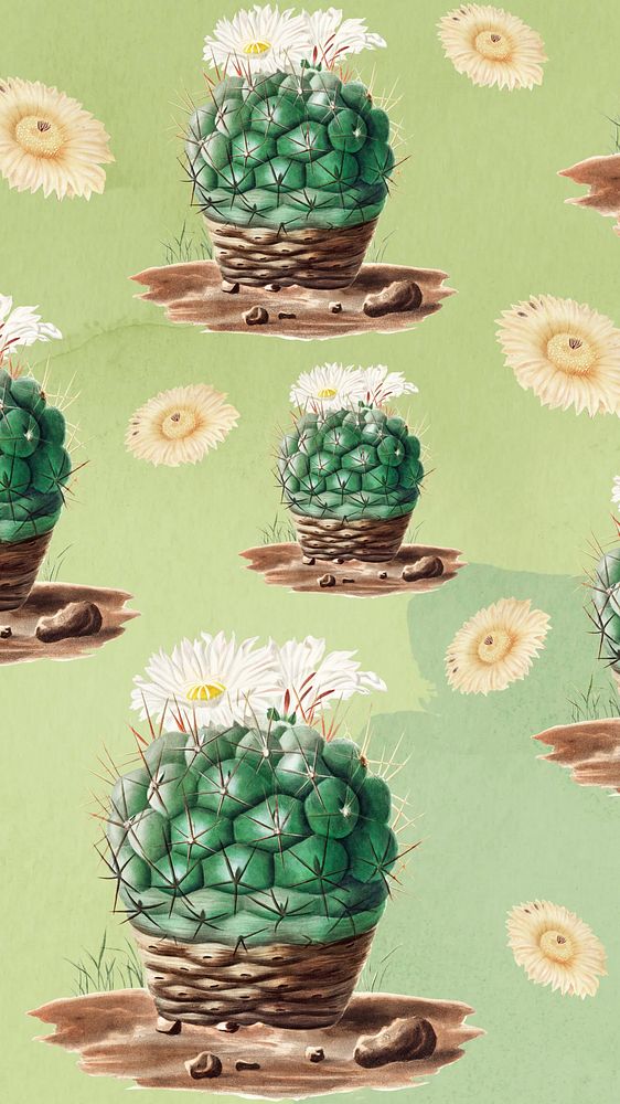 Cactus pattern, green iPhone wallpaper