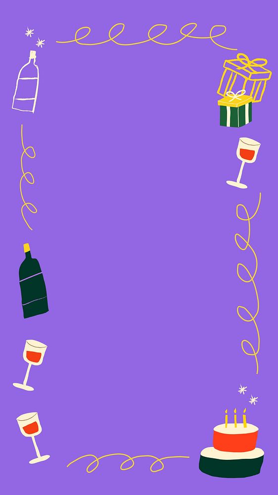 Birthday celebration frame phone wallpaper, cute doodle phone wallpaper