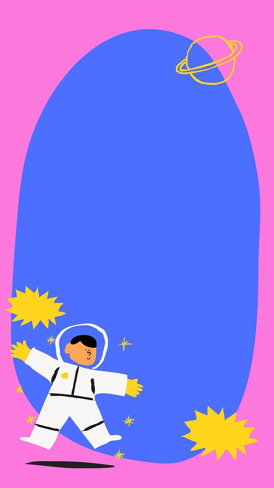 Cute astronaut frame phone wallpaper, blue and pink design, phone wallpaper