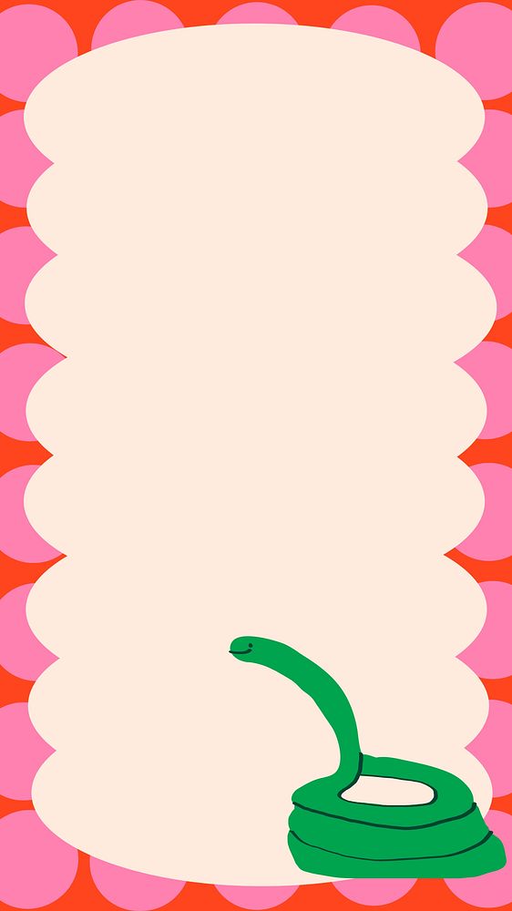 Pink funky frame phone wallpaper, cute snake doodle, phone wallpaper