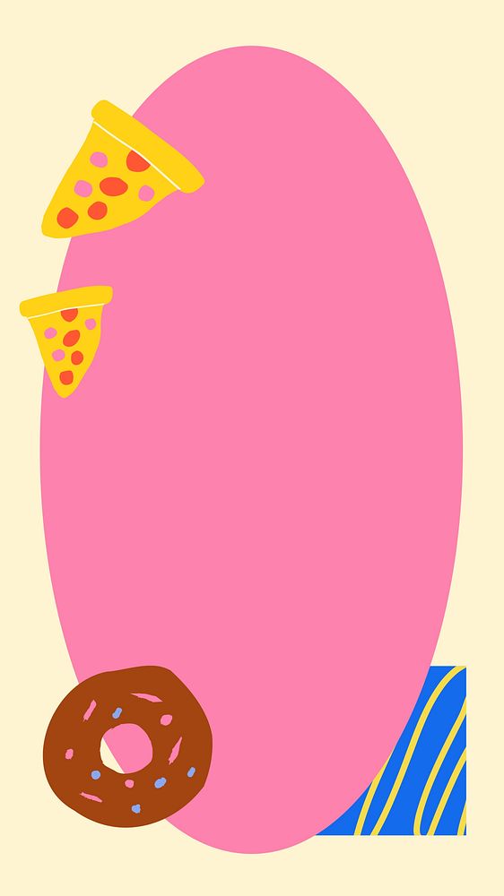 Food doodle frame phone wallpaper, funky pink design, phone wallpaper