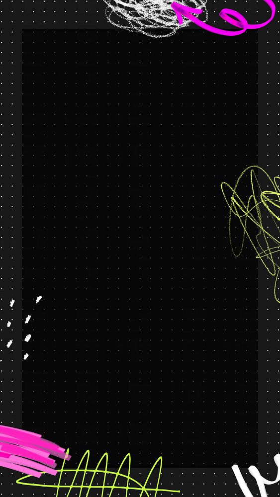 Abstract messy scribble phone wallpaper, black frame design