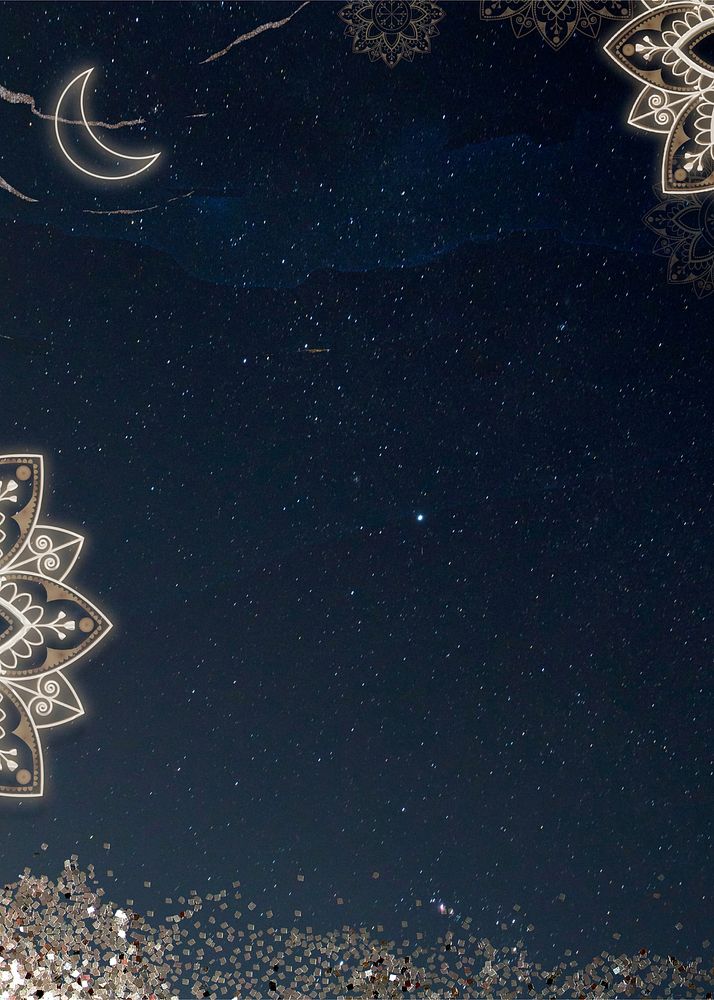 Dark starry sky background, mandala flower border