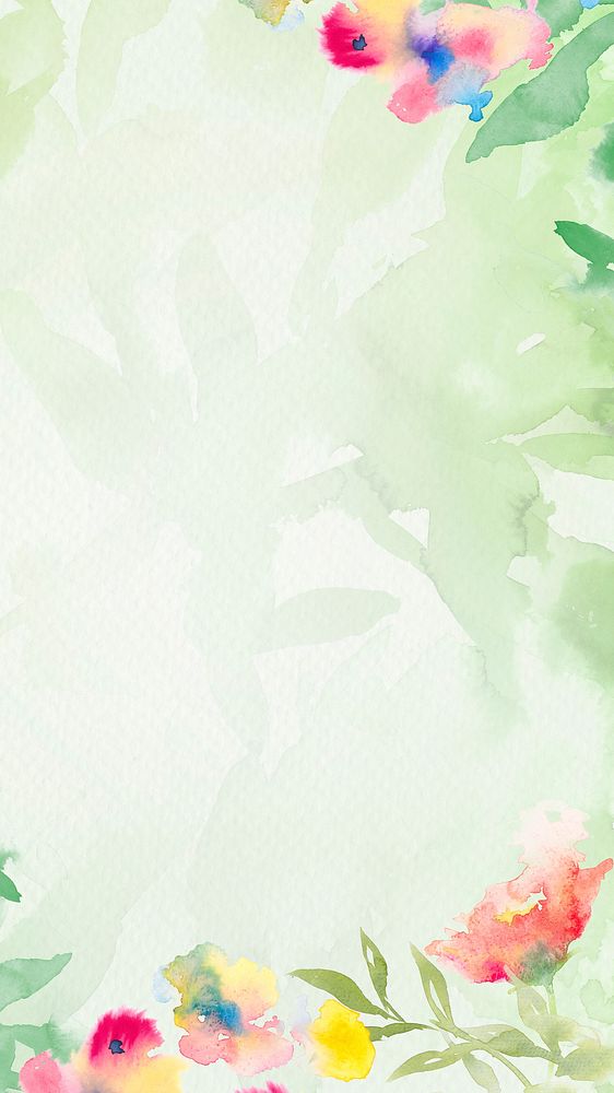 Green watercolor aesthetic iPhone wallpaper, flower border