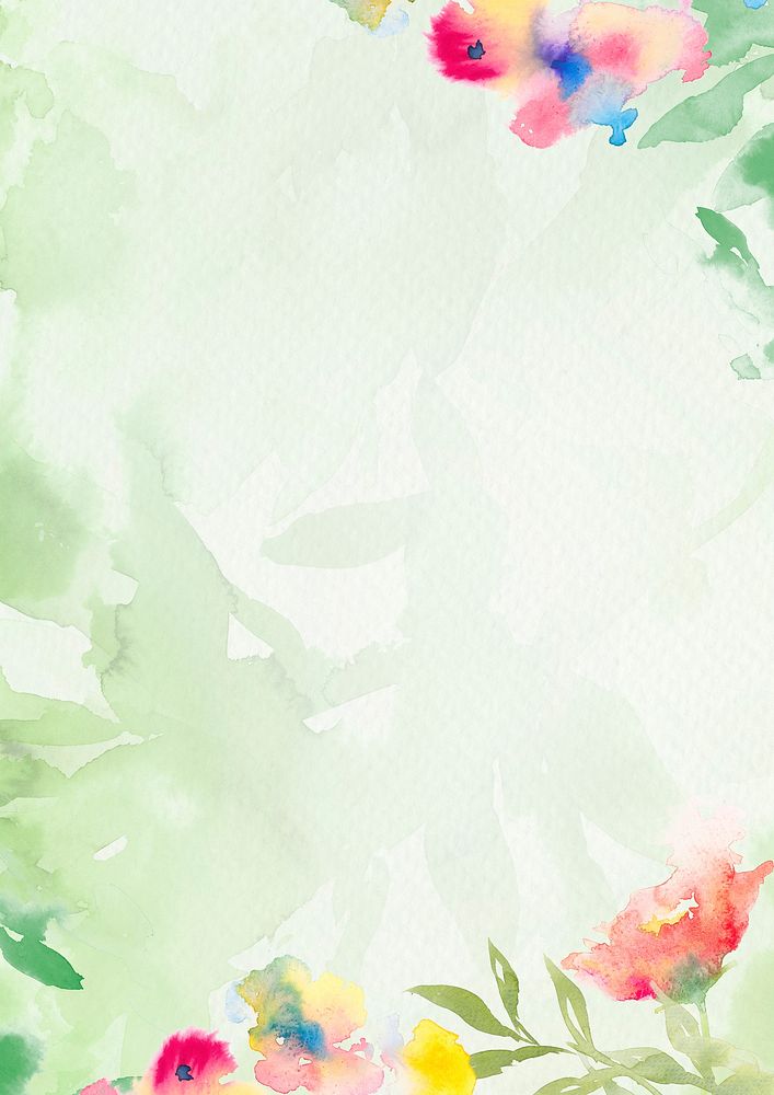 Green watercolor aesthetic background, flower border