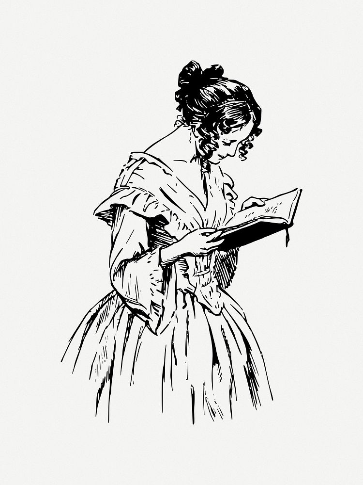 Woman reading clipart psd. Free public domain CC0 image.