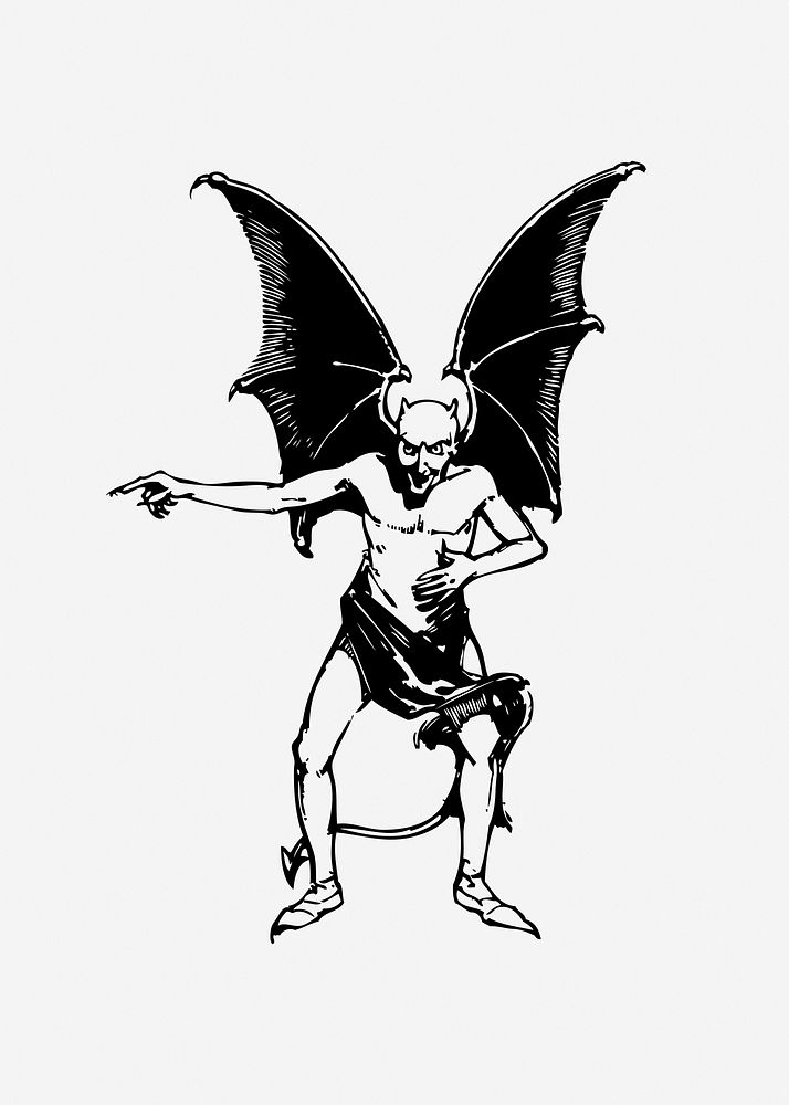 Winged demon illustration. Free public domain CC0 image.