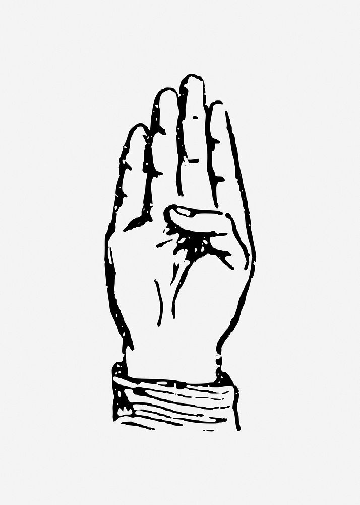 Four hand sign illustration. Free public domain CC0 image.