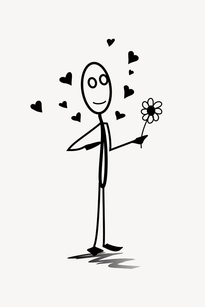 Man in love holding flower illustration vector. Free public domain CC0 image.