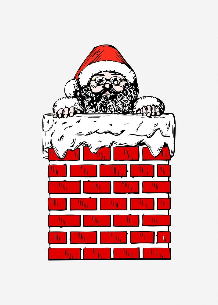 Santa Claus in Chimney illustration. Free public domain CC0 image.