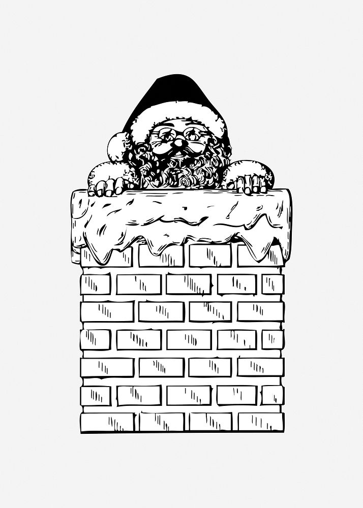 Santa Claus in Chimney illustration. Free public domain CC0 image.